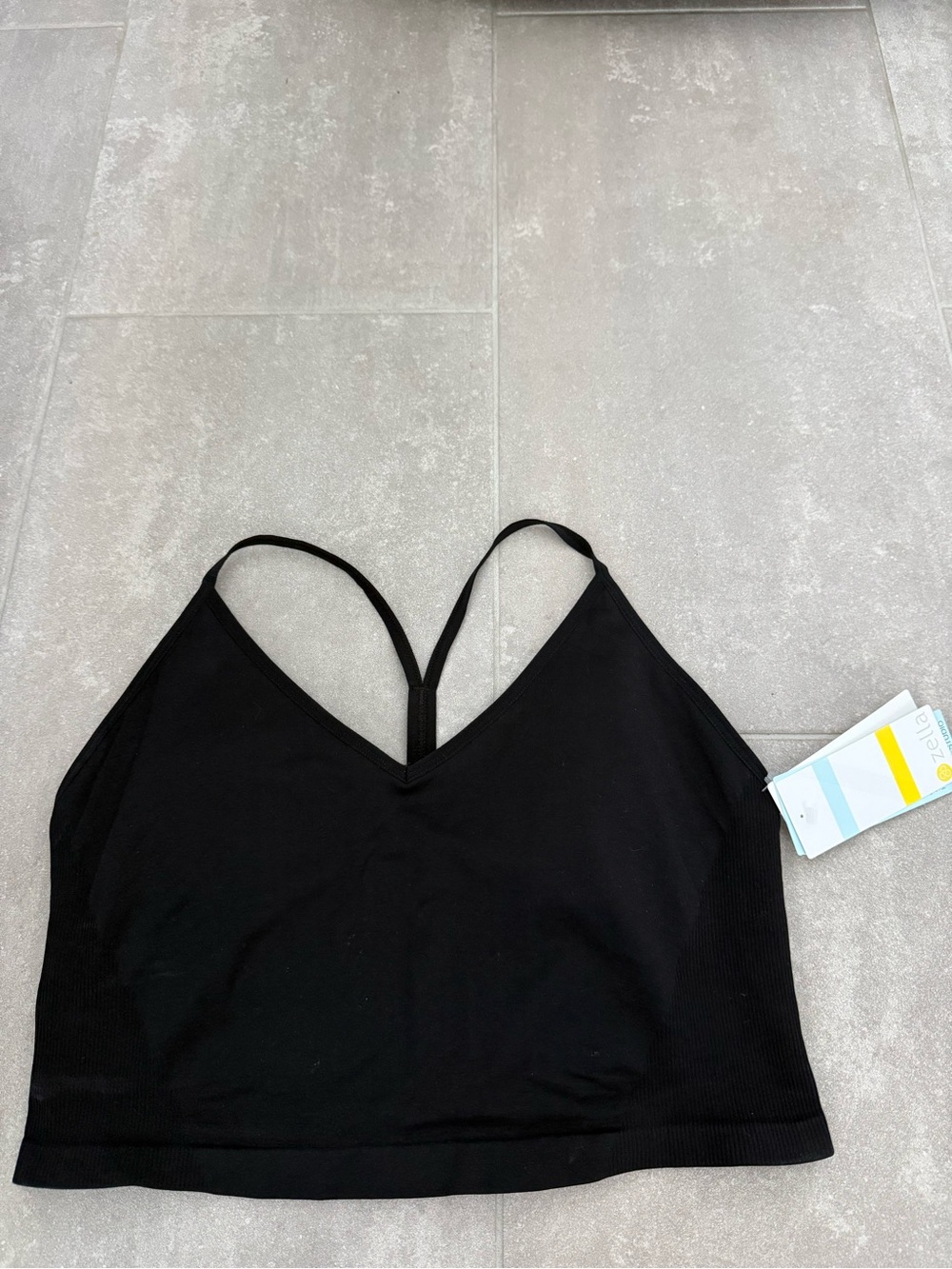 NWT ZELLA NEW XL Layered Sports Bra Top Racerback Padded Black Stretch